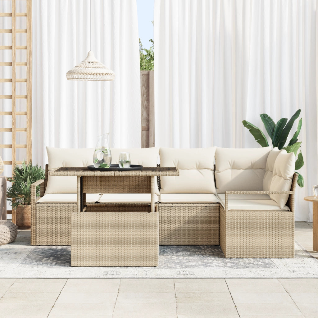 Set Divano da Giardino  6 Pezzi con Cuscini Beige Rattan Polivalente