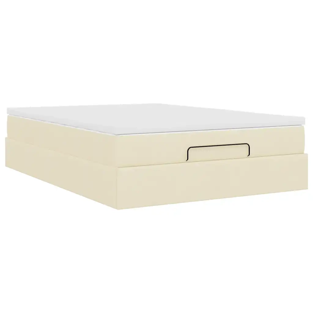 vidaXL Struttura Letto Pouf con Materasso Crema 140x200 cm in Tessuto