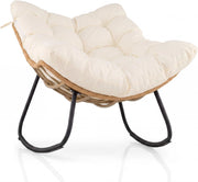 Sedia a Dondolo da Interno ed Esterno, Poltrona a Dondolo con Cuscino Rimovibile, Poltrona Relax in Rattan con Struttura in Metallo per Soggiorno, Cortile e Giardino, Portata 140 kg (Bianco)