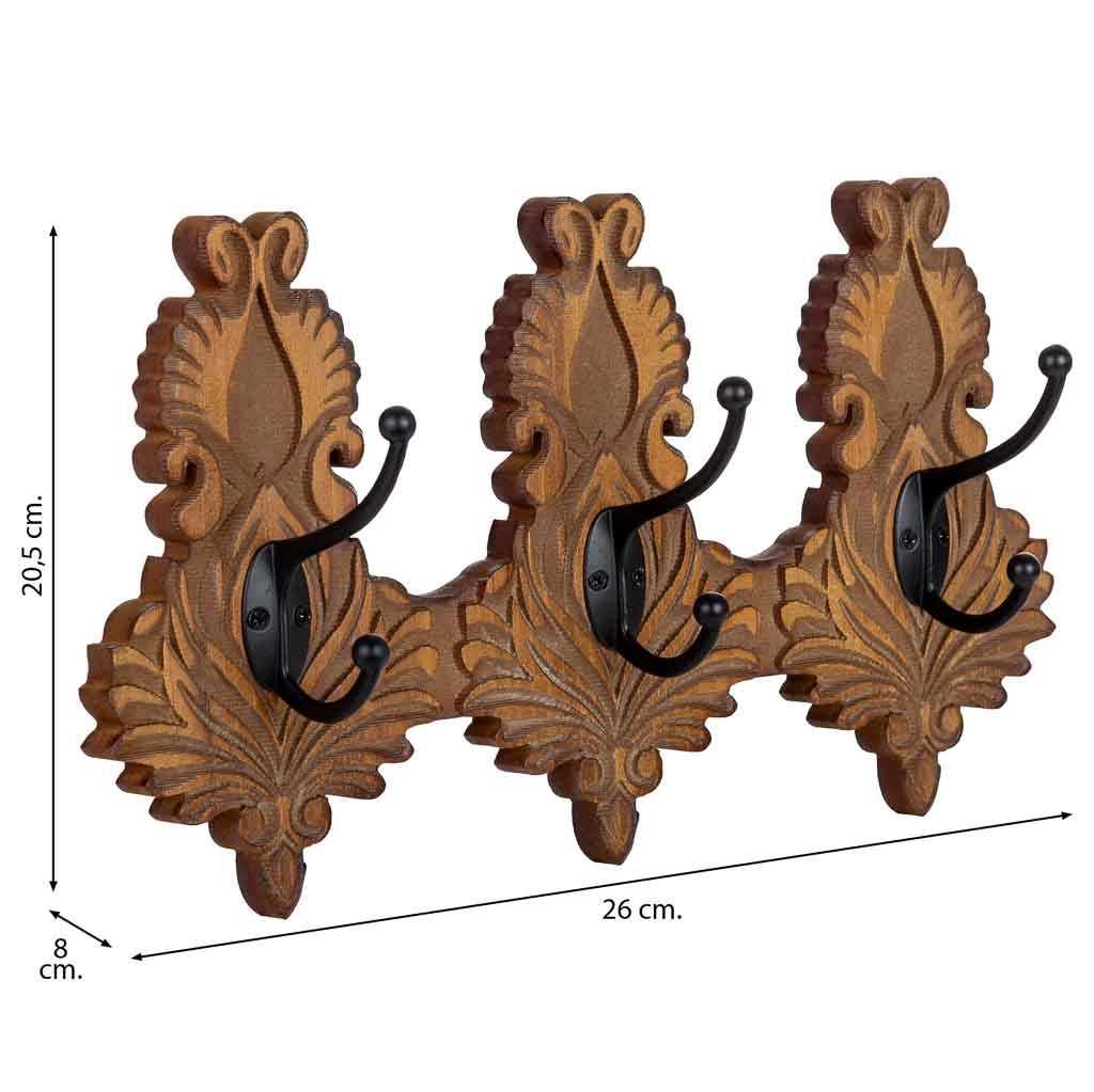 Appendino da parete in legno marrone a 3 ganci 36x8x20,5h cm
