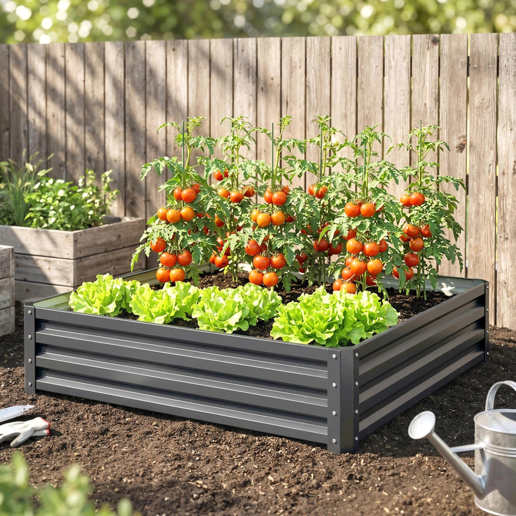 Vaso da giardino ¨C zephmum ¨C Grigio chiaro, Acciaio, 120x120x30 cm