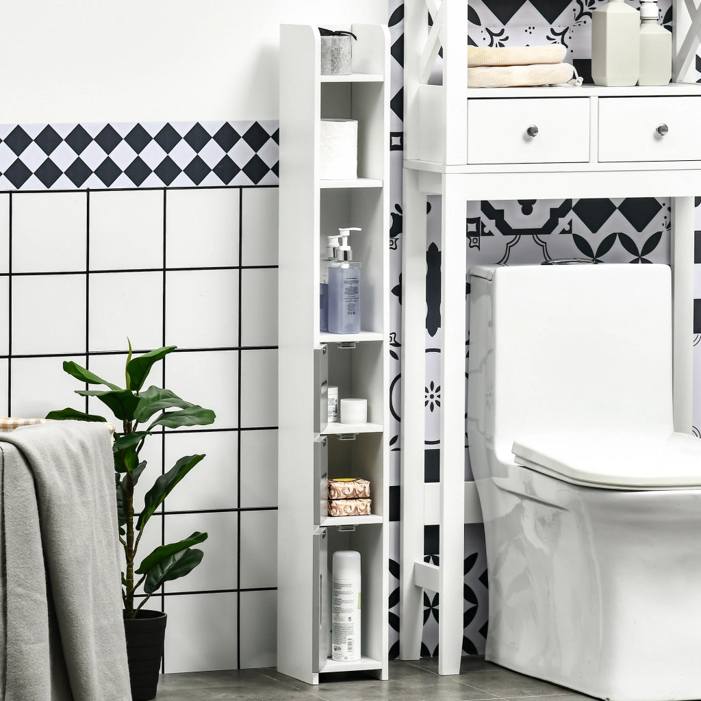 EasyComfort Colonna Bagno con Mensole e Armadietti, Mobile Alto Salvaspazio in Legno 15x17x120cm, Bianco e Grigio