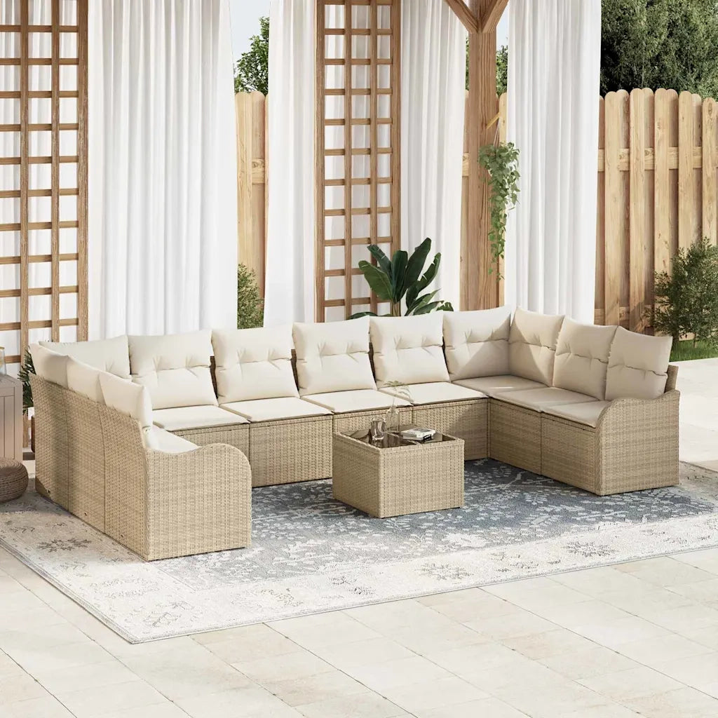 Set Divano da Giardino 11 pcs Beige e Bianco polyrattan 3354560