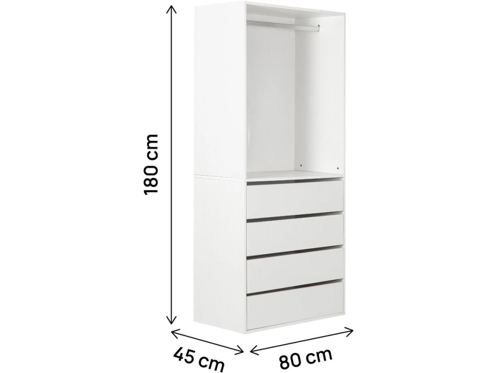 Armadio "Opéra" con 4 cassetti e 1 spazio per appendere - 80 x 45 x 180 cm - Bianco