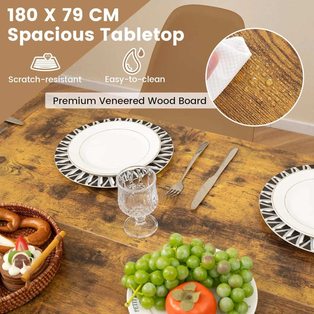 Tavolo da Pranzo da 180 cm per 6-8 Persone, Tavolo Rettangolare con Piano in Stile Legno, Struttura Geometrica in Metallo Robusta, Grande Tavolo da Fattoria per Cucina ed Ufficio