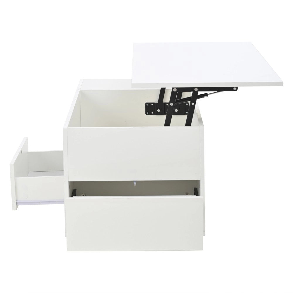 Tavolino da Caff¨¨ 4 in 1 con LED e Cassetti ¨C MINIMAL ¨C Bianco Lucido / 100x50x45