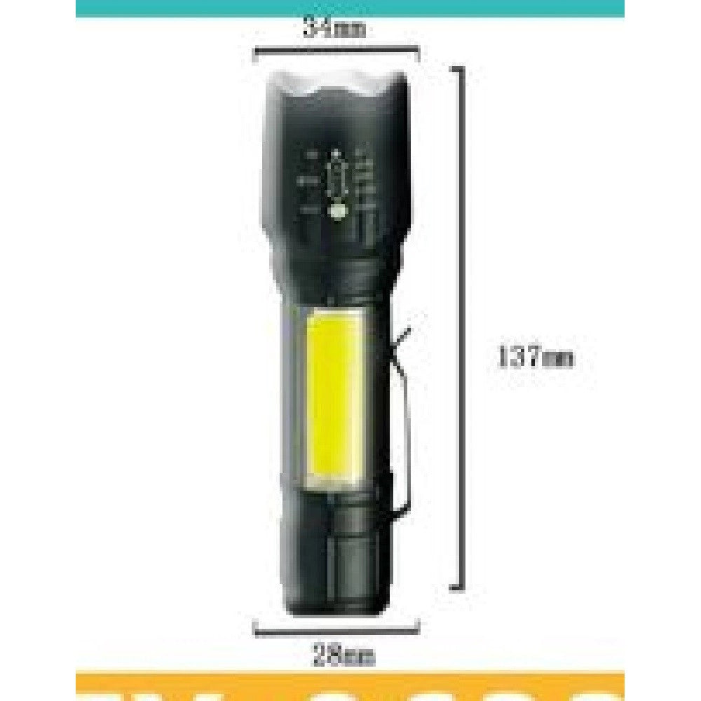 Trade Shop - Torcia Tattica Usb Ricaricabile A Led Zoom Telescopico Escursioni Pesca Tx-9633 -