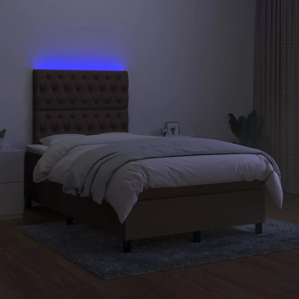 Letto a Molle Materasso e LED Marrone Scuro 120x200 cm Tessuto 3135104