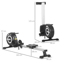 Vogatore Magnetico Pieghevole per Allenamento a Casa, Volano Regolabile su 8 Livelli e Monitor LCD, 185x58x57cm, Nero