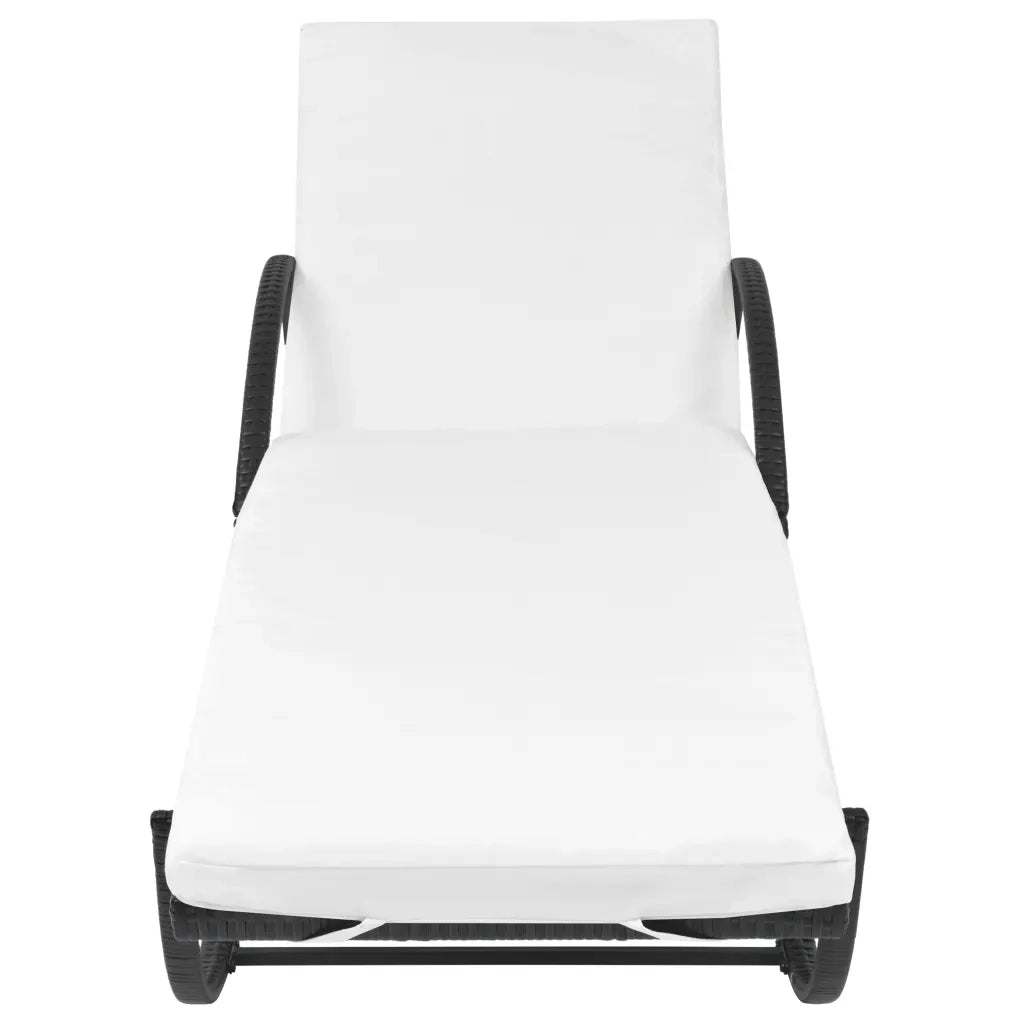Lettino Prendisole con Cuscino e Tavolo in Polyrattan Nero 42886
