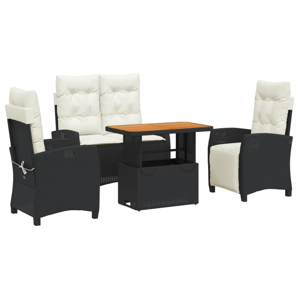 Set da Pranzo da Giardino 4 pz con Cuscini Nero in Polyrattancod mxl 113419