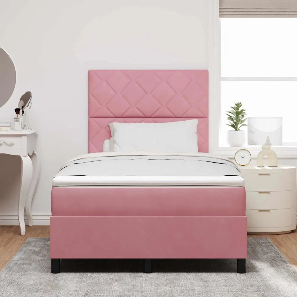 Letto a molle con materasso Rosa 120 x 190 cm Velluto 3339889