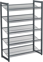 Scaffale per scarpe con 5 livelli, rastrello metallico espandibile, scaffale per scarpe regolabile, per 15-20 pair di scarpe, stivali, pumps, 74 x 104 x 30,7 cm, grigio scuro