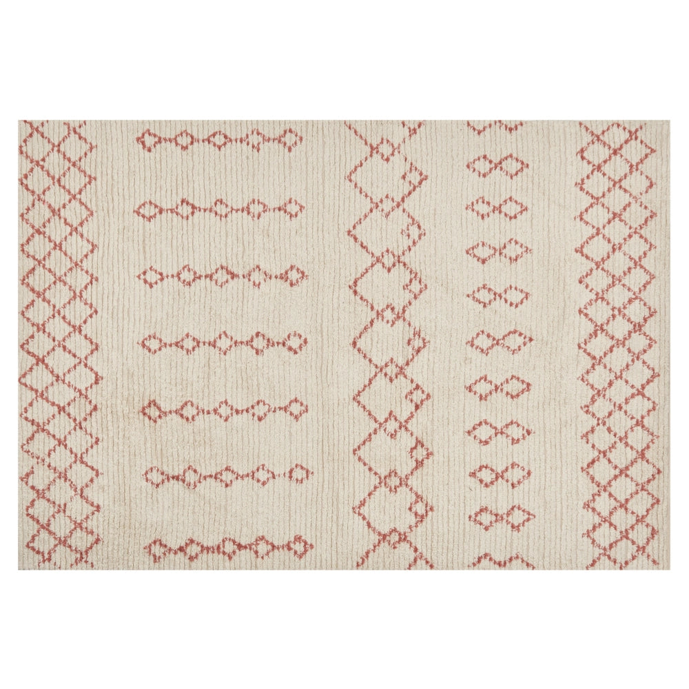 Tappeto beige e rosa in cotone 140 x 200 cm motivo geometrico rettangolare soggiorno camera da letto