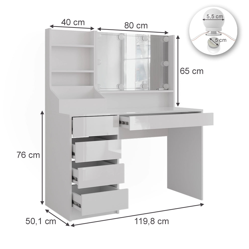 Vicco Tavolo da toeletta Bianco/bianco lucido 119.8 cm 4 parti