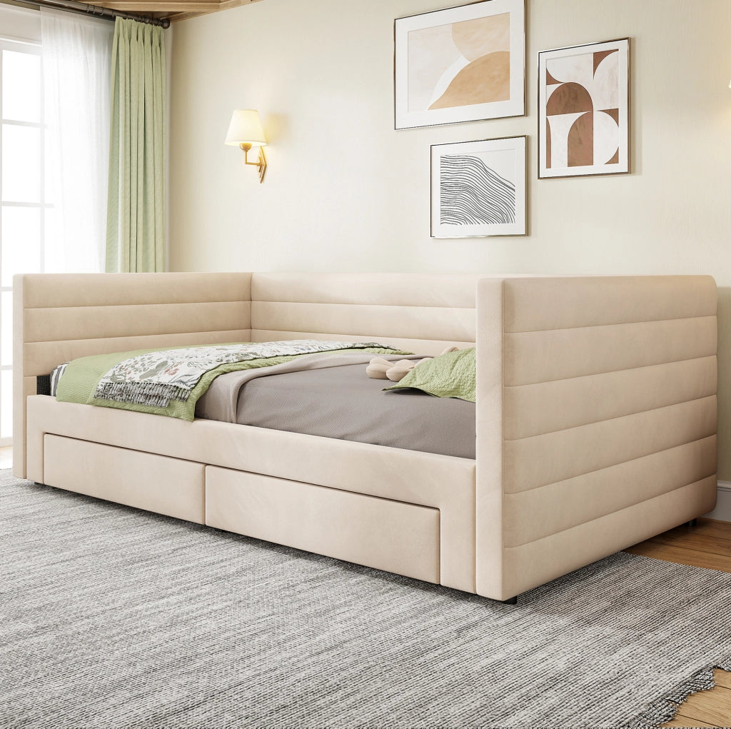 Divano letto imbottito estraibile 3 in 1 90x190 cm beige