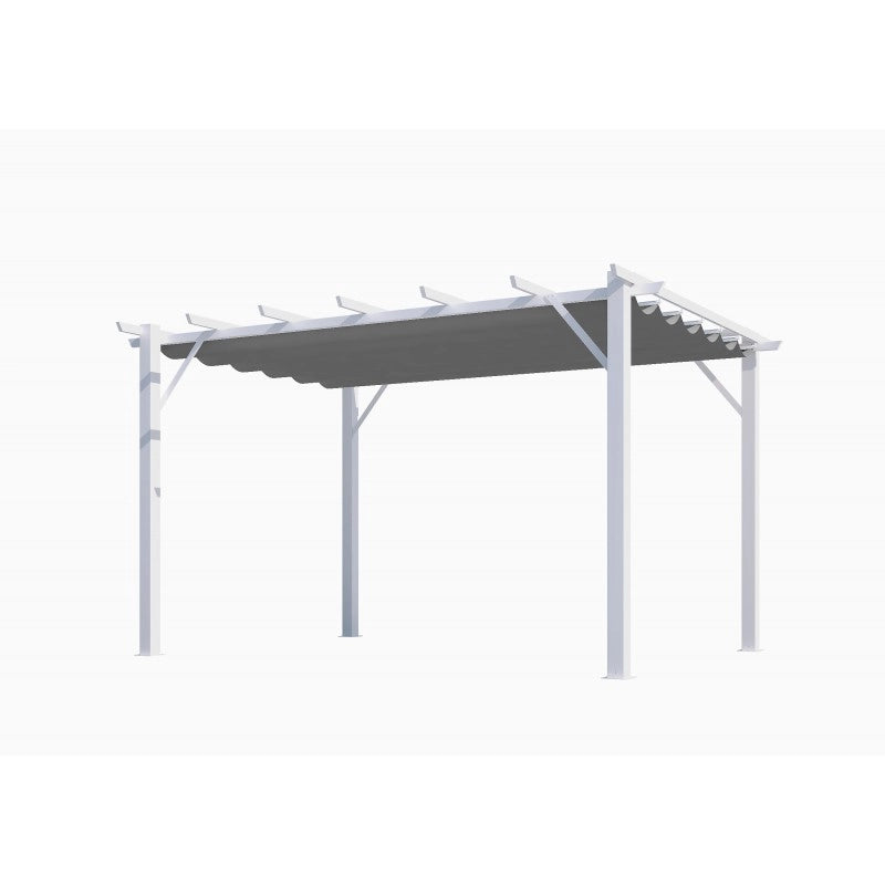 Pergola da giardino in alluminio 400x300 cm con telo scorrevole grigio 280g – tettoia autoportante elegante bianca – PER4030WN Foresta