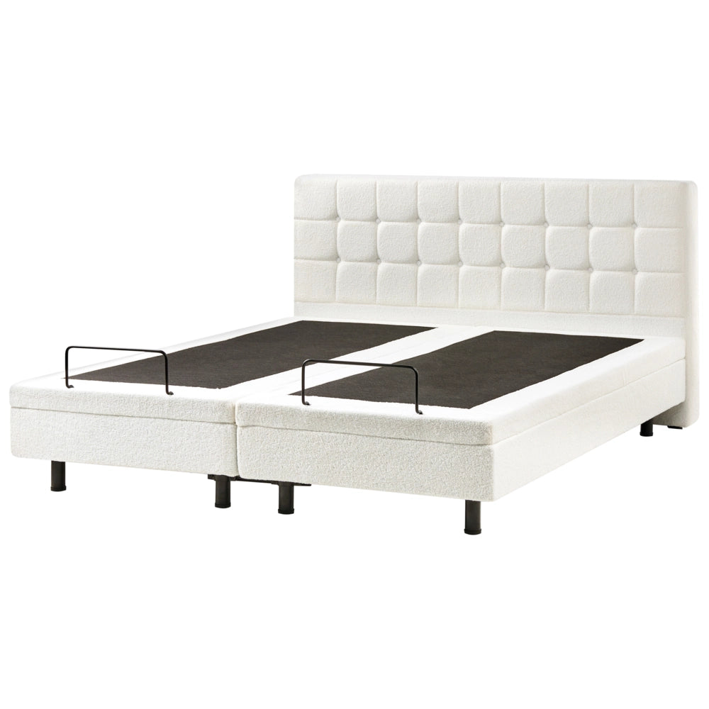 Letto matrimoniale Tessuto bouclè bianco sporco Elettrico Regolabile 180 x 200 cm stile moderno