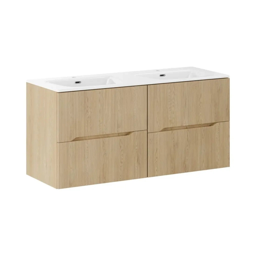 Set da bagno sospeso NATURA 155cm: mobile sotto lavabo 60cm + doppio lavabo incassato