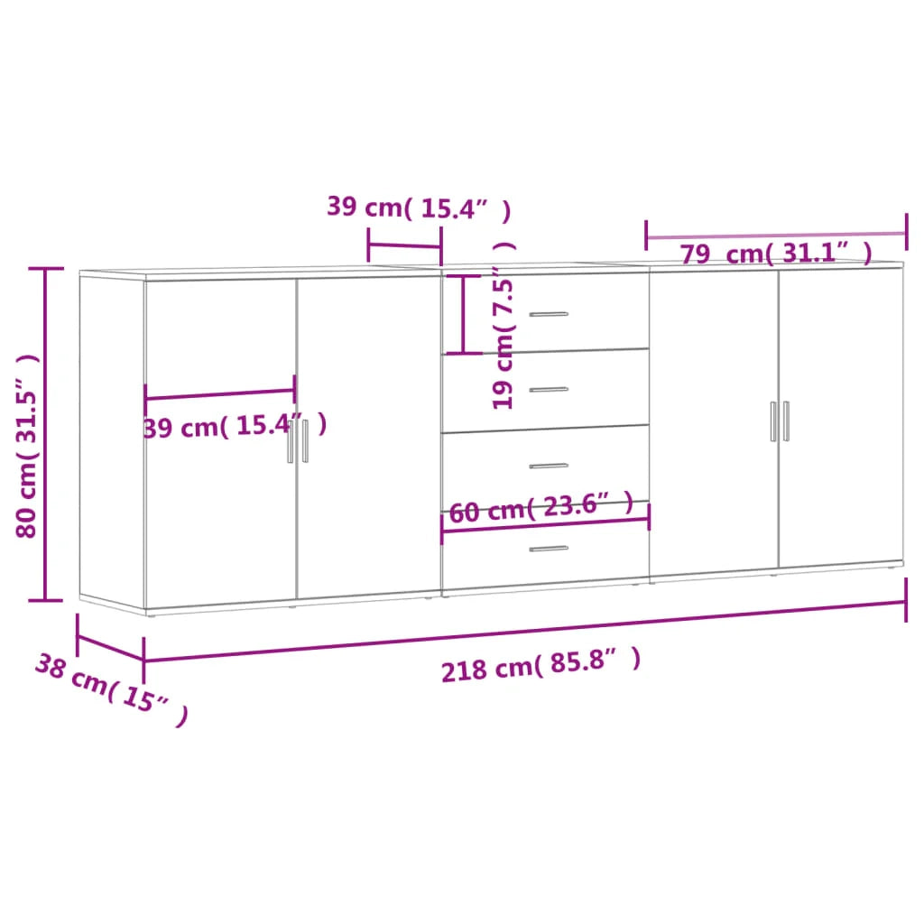 Buffet credenza cassettiera armadio mobile contenitore organizer per cucina soggiorno salotto 3 pezzi legno ingegnerizzato bianco 02_0037002