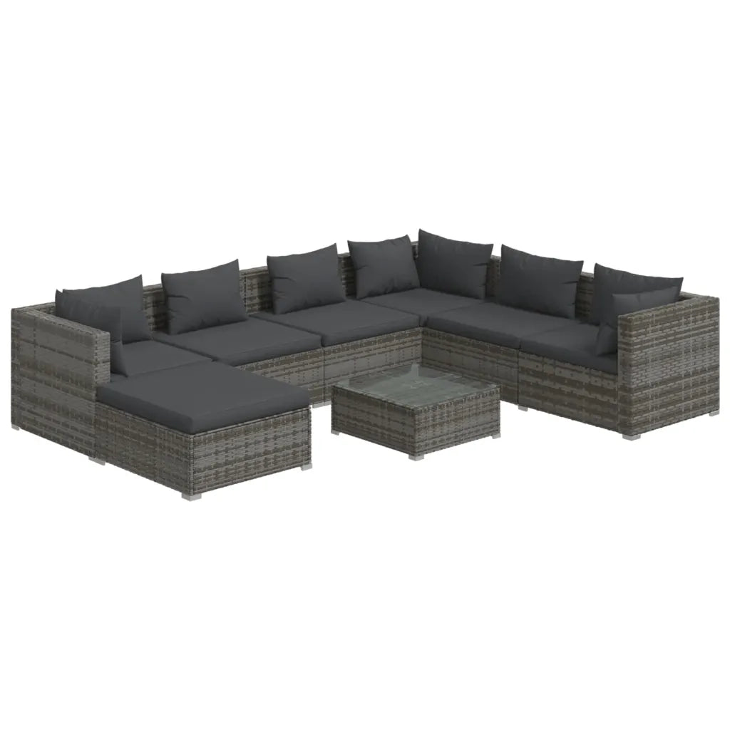 Set Divani da Giardino 8 pz con Cuscini in Polyrattan Grigio 3101853