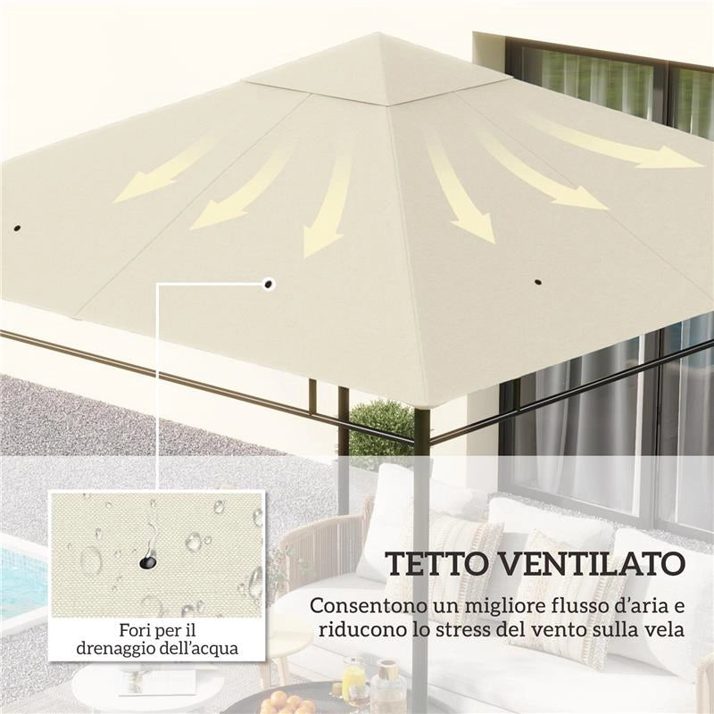TETTO DI RICAMBIO PER GAZEBO 3X3M IN POLIESTERE CON PRESE D'ARIA E FORI DI DRENAGGIO, CREMA