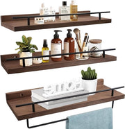 Plank per parete in legno resistenza 20 kg marrone - 3 sezioni con appendi-asciugamano - 5 ganci - ripiano sovrapposto 40 cm - per bagno cucina camera