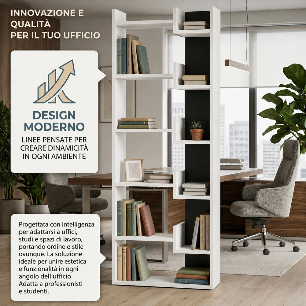 Libreria a 6 Ripiani Bianco e Antracite Scaffalatura Verticale 60.5x22x162.5 cm