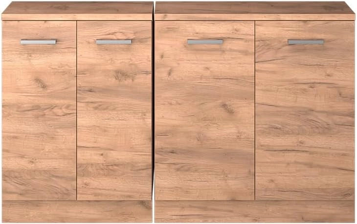 Set di mobili sottotetto Rion, Quercia dorata, 140 cm Set di 2 carcasse armadio profondità 60 cm, adatto per il salvaspazio sotto tetti spioventi