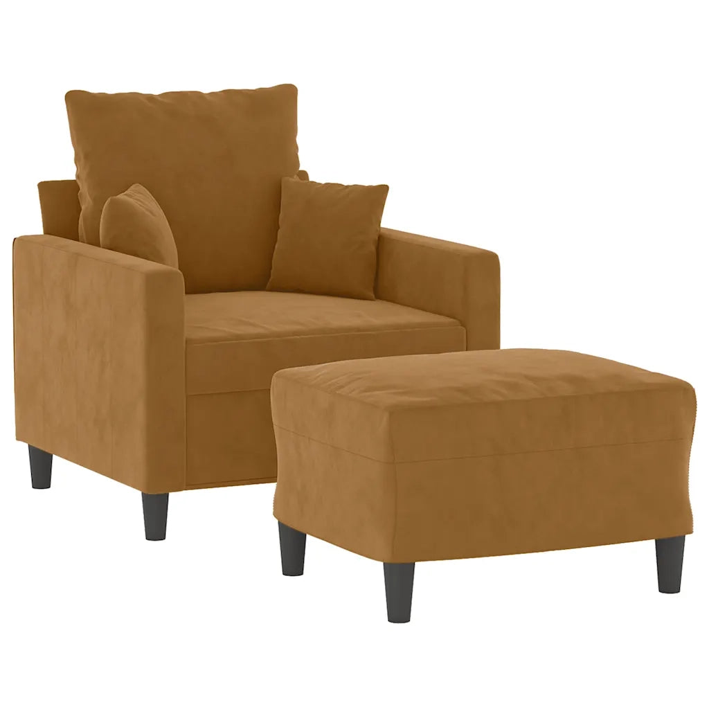 Poltrona | Sedia Relax con Poggiapiedi Marrone 60 cm in Velluto