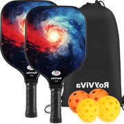 Impugnatura da Pickleball Set da 2 - Approvato Fibra di Vetro Impugnatura da Pickleball Set 2023 - RV-01 - Inclusa Racket da Gioco - Palloni Indoor a 40 Fori - Palloni Outdoor a 26 Fori