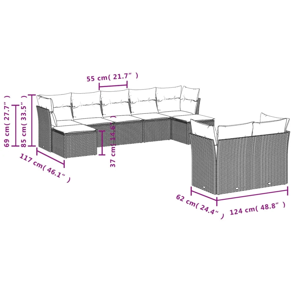 Set Divani da Giardino 9pz con Cuscini Marrone in Polyrattan 3250152