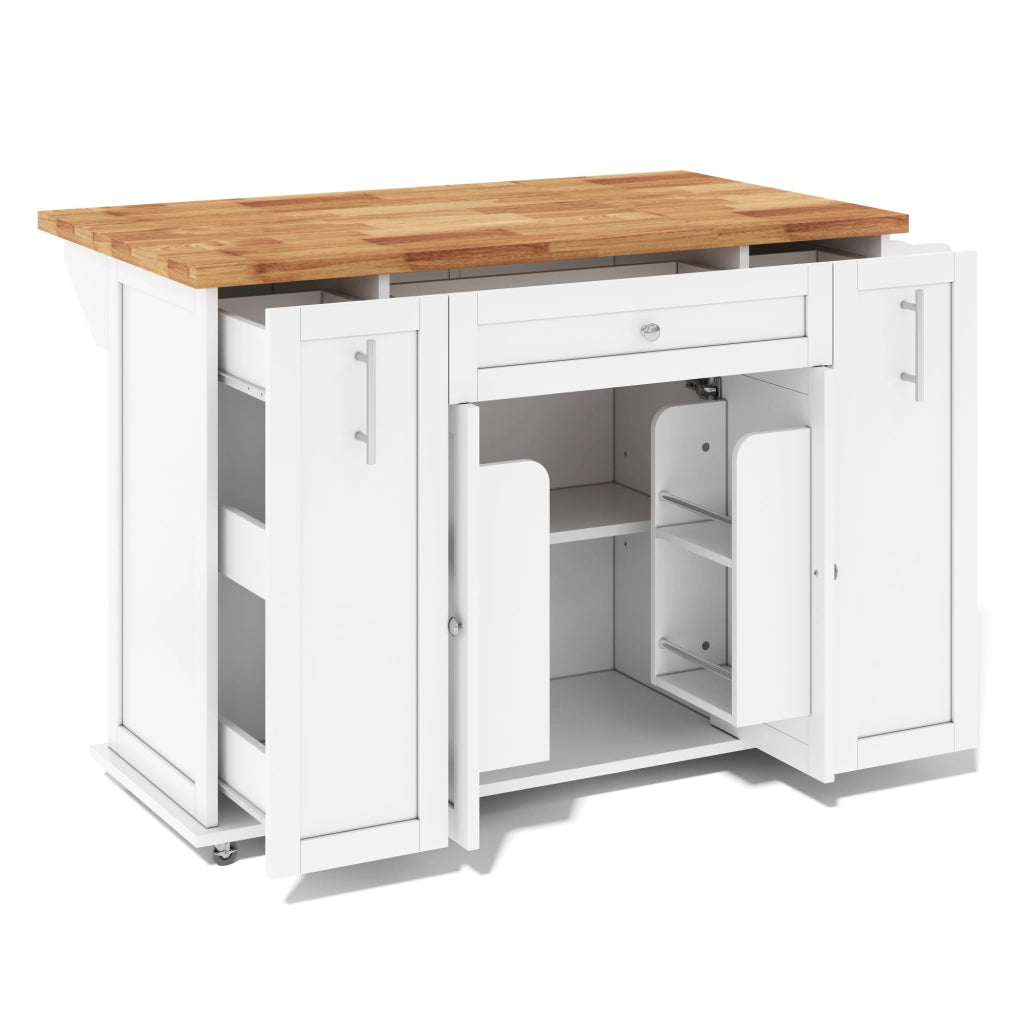 Isola cucina con piano ribaltabile 120/70x87 cm in MDF bianco e naturale