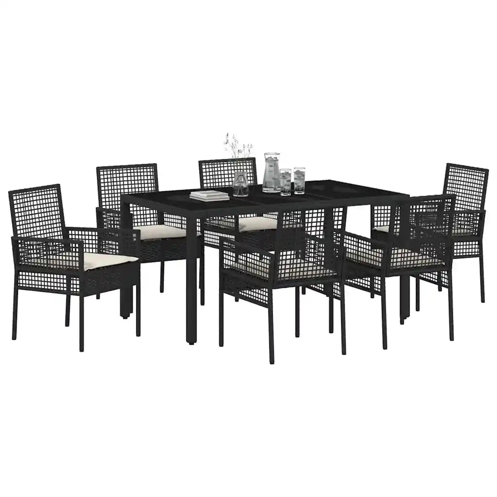 Set da Pranzo per Giardino 7 pcs Nero polyrattan 3334858