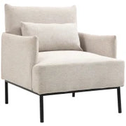 Poltrona Moderna d'Arredo con Cuscino Extra, in Tessuto Effetto Lino e Acciaio, 73x81x82 cm, Bianco Crema