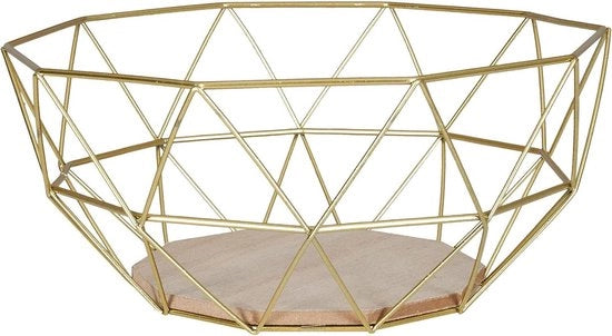 Fruitiera moderna in legno MDF con fondo dorato 26 x 12 cm per decorazione di tavola.