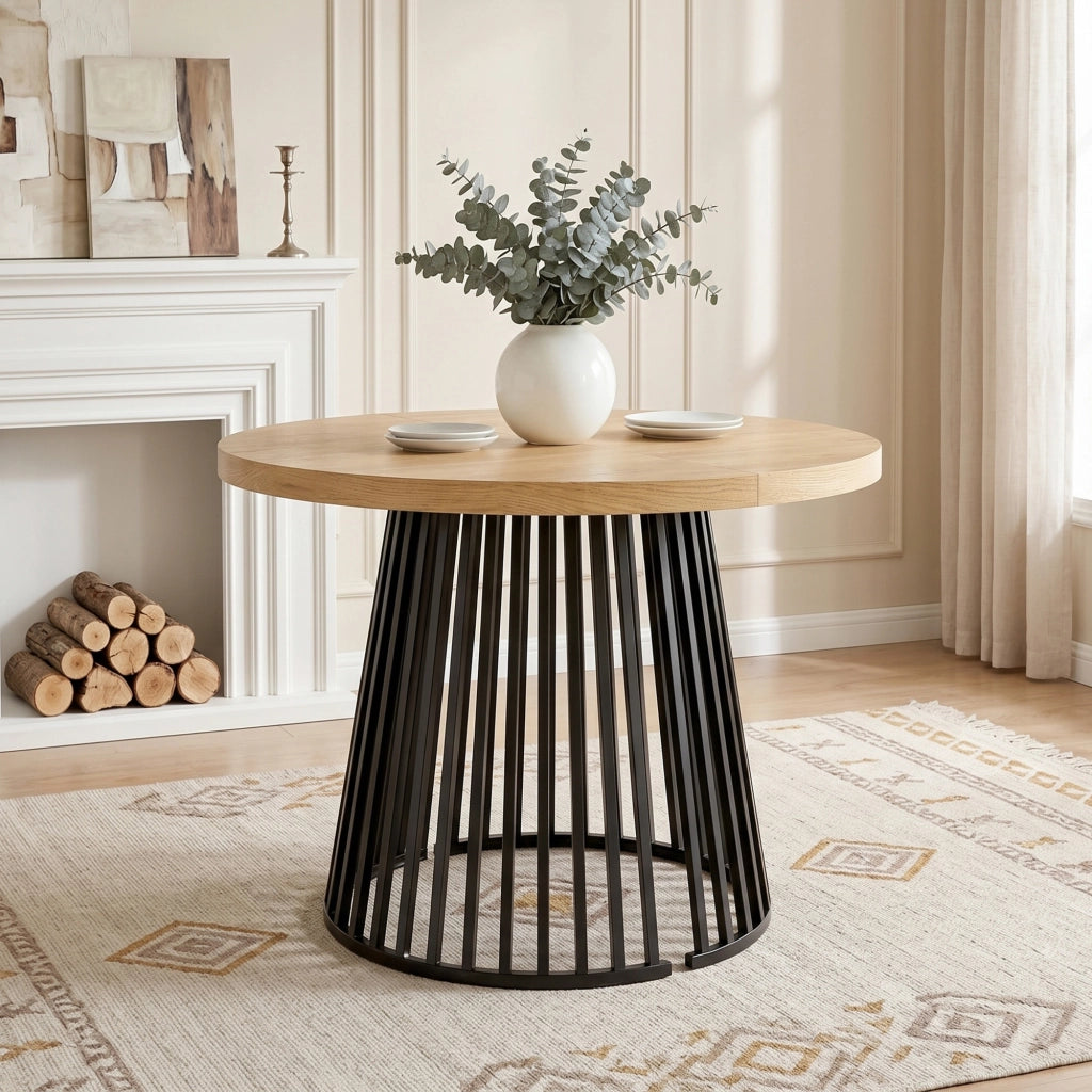 Tavolo allungabile, 100/138/176 x 100 cm, per 4-8 persone, colore naturale e nero