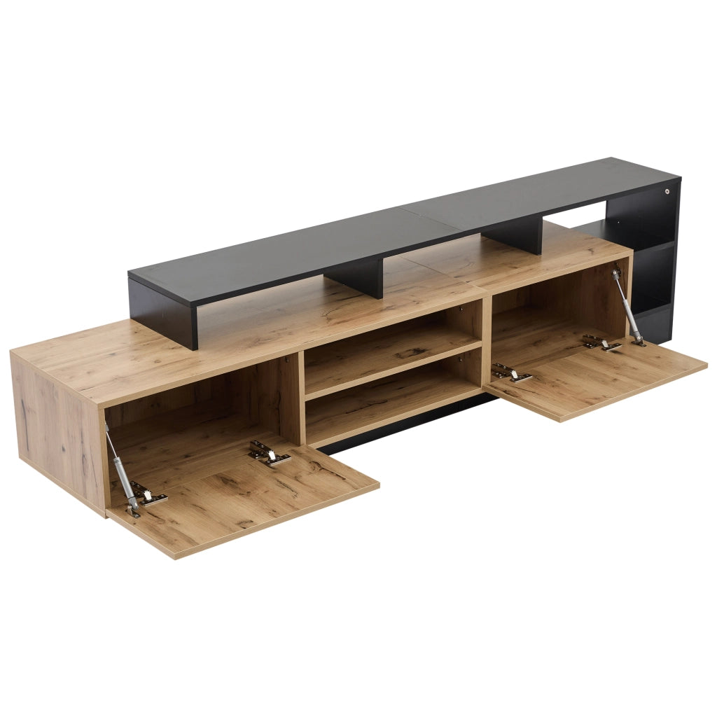 Mobile TV moderno - Zephmum- Fino a 70 pollici, spazio aperto con LED, struttura in legno con cornice nera