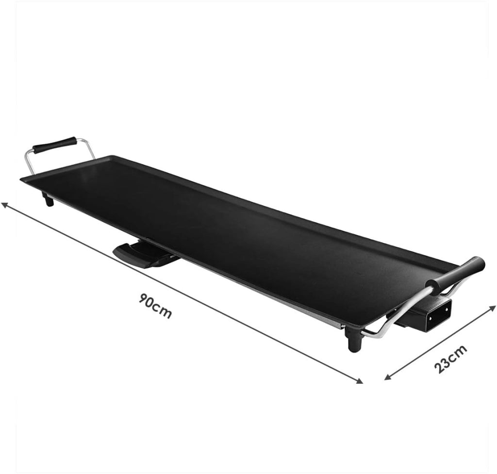 1800W Piastra Elettrica, Barbecue Elettrico con Temperatura Regolabile, Termostati e Vassoio di Sgocciolamento, Griglia Antiaderente (90 x 23 cm)
