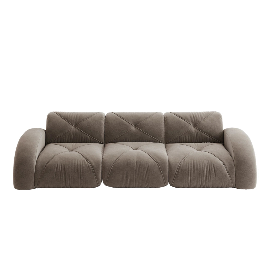 Divano modulare a 3 posti senza struttura in chenille color tortora