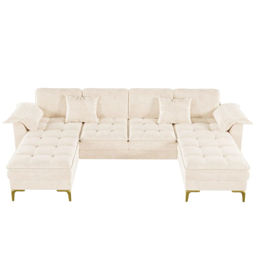 Divano angolare modulare a U 4-5 posti in chenille beige
