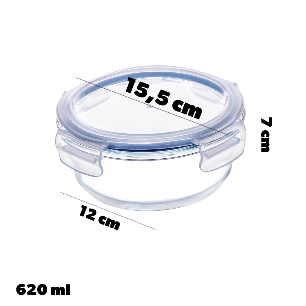 Set di 3 contenitori per alimenti in vetro con coperchi e scatole rotonde KADAX
