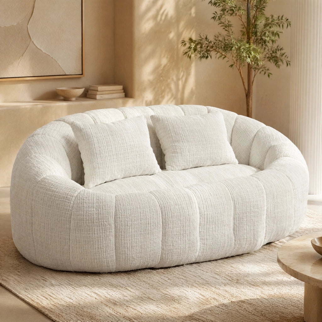 Poltrona pouf 2 posti con memory foam, senza montaggio, in Chenille, Beige