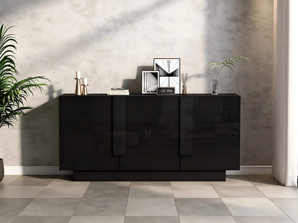 Credenza Soggiorno 3 Ante ¨C MINIMAL ¨C Nero, Truciolato, 160x60x35