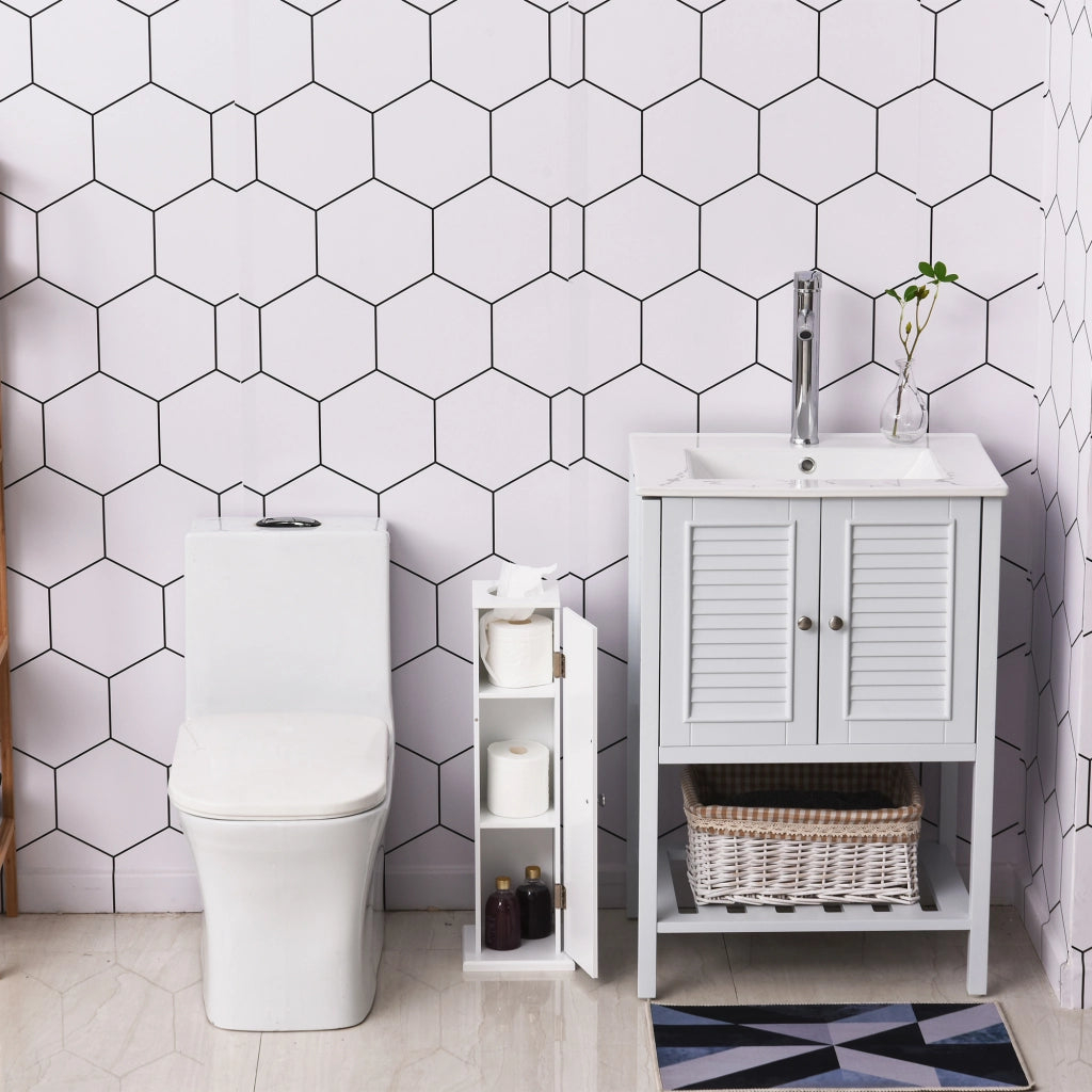 Mobile Bagno Stretto con Portarotolo e Ripiano ¨C Zephmum ¨C 19,5x19,5x65 cm Bianco