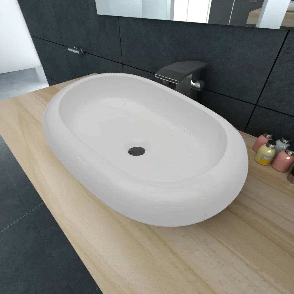 Lavello Bianco in Ceramica di Lusso Ovale 63 x 42 cm CFW7957776