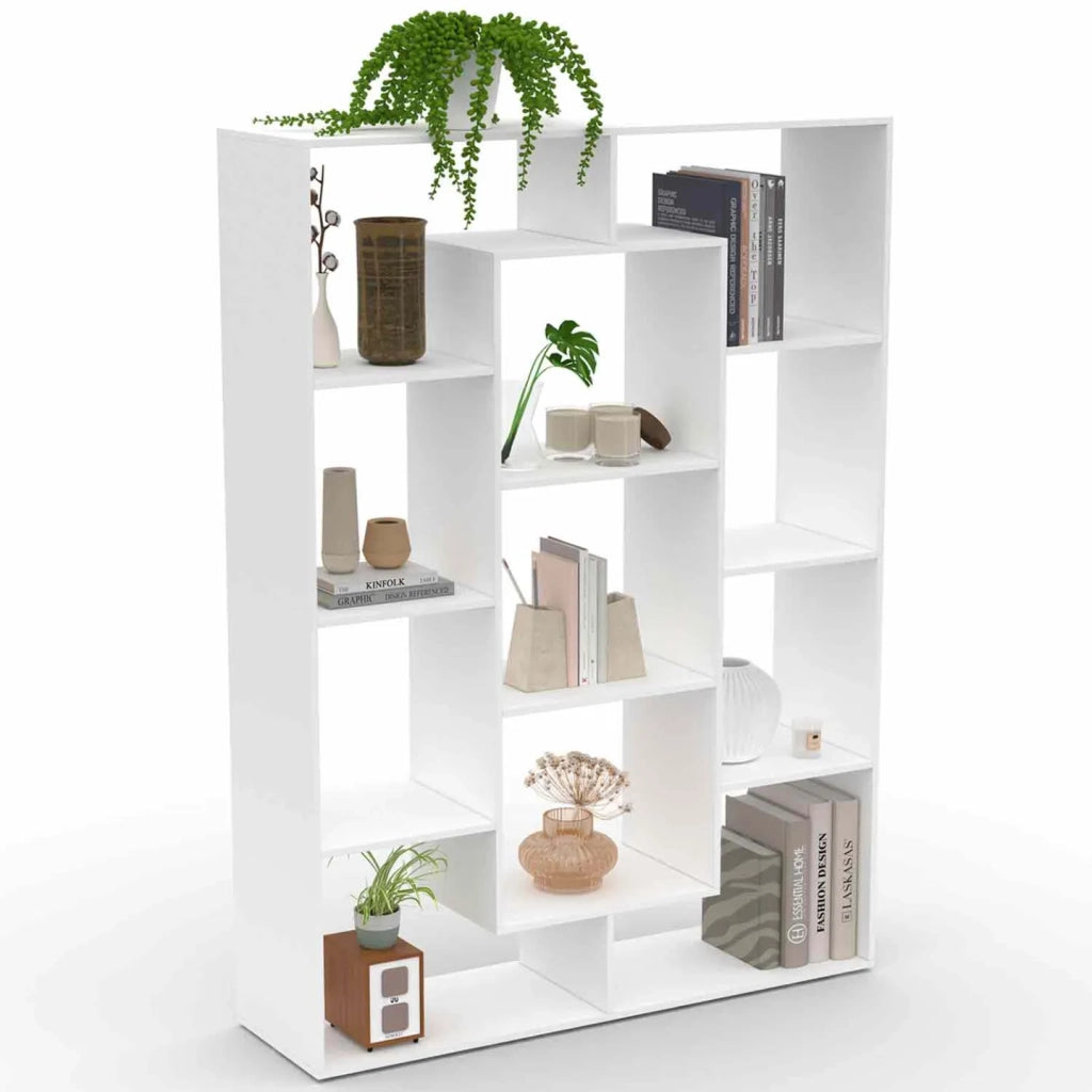 IDMarket - Libreria COLETTE con 11 scomparti bianchi H.143 cm