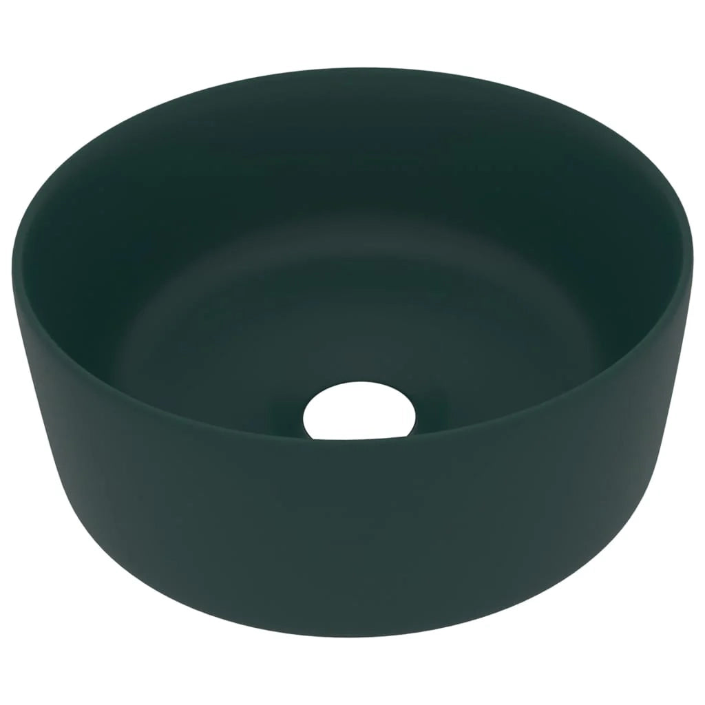 Lavabo da appoggio rotondo di lusso lavabo da bagno guardaroba cucina arredamento per la casa 40 x 15 cm ceramica verde scuro opaco 02_0002756