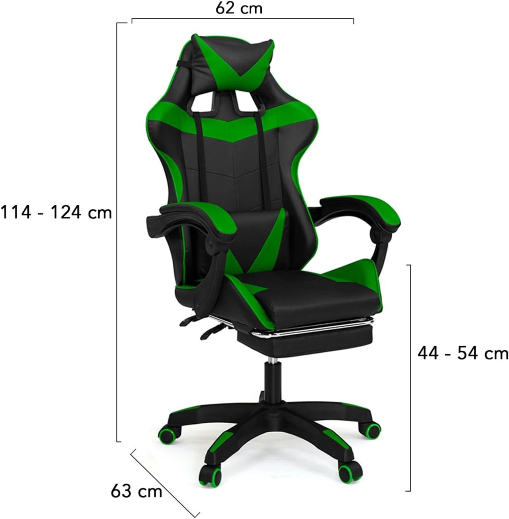 Sedia da gioco ALEX regolabile con poggiapiedi, cuscino per la testa e cuscino lombare in nero e verde