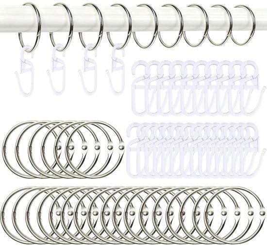 Giradischi a 30 pezzi, 38 mm con ganci, adatti per tende e docce, ganci per tende per anelli, tende per anelli per tutte le tipologie di tende (38 mm)